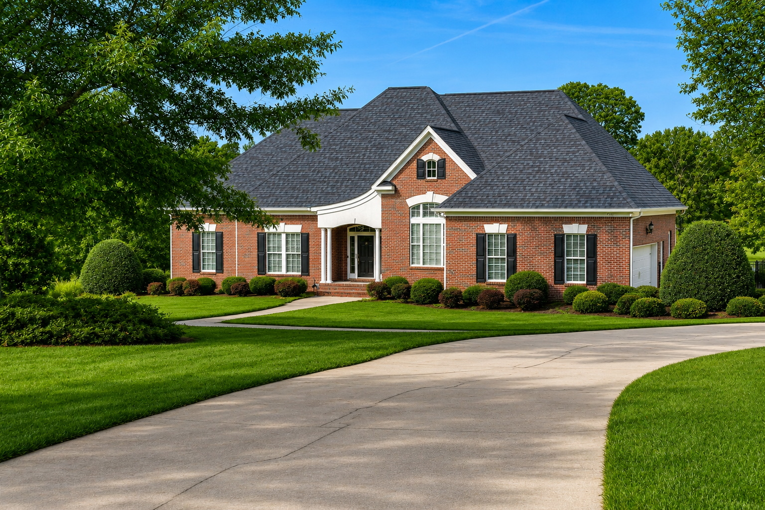 Front exterior of the Country French main home