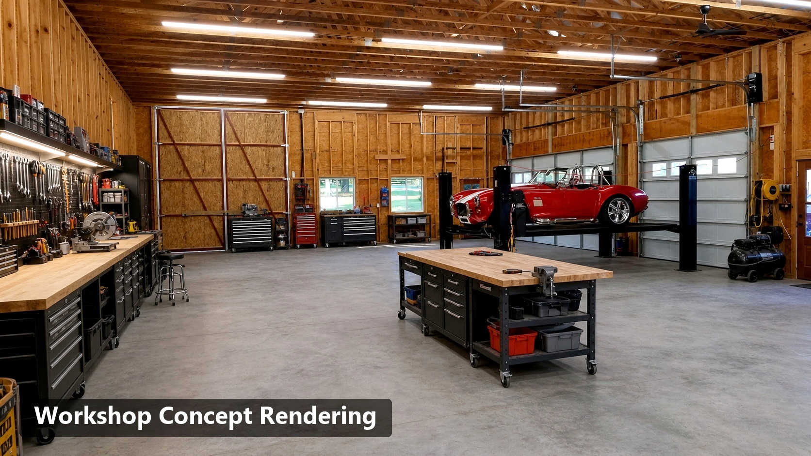Workshop concept rendering in the barn