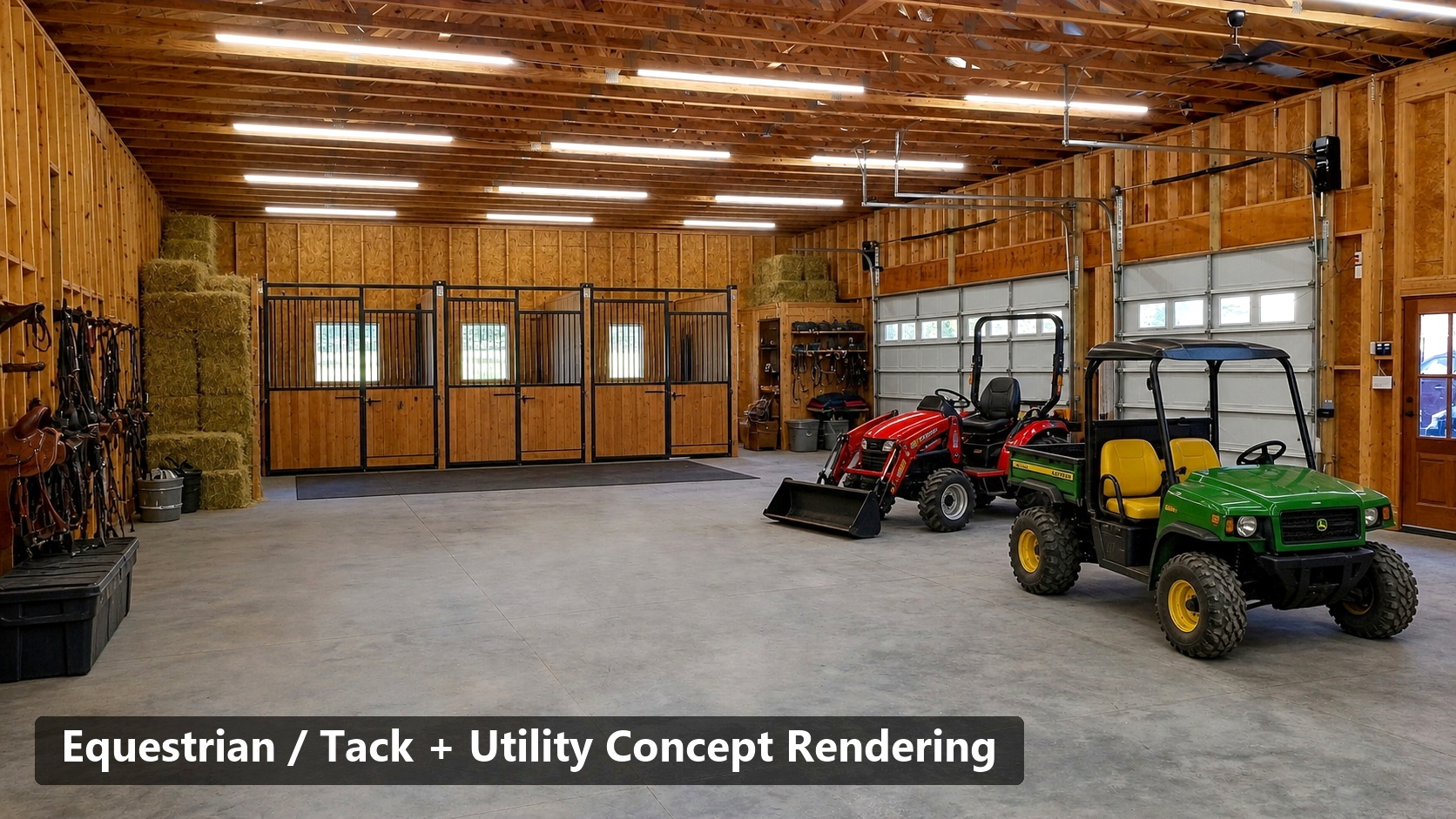 Equestrian tack concept rendering in the barn